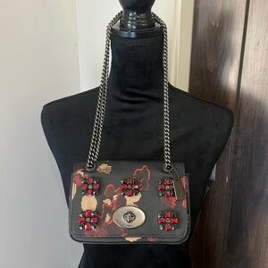 COACH JEWELS Mini CROSSBODY in FLORAL PRINT Leather CHAIN STRAP N. 52473